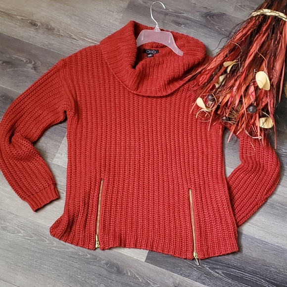 Red Turtleneck Sweater with zipper detail 2X Deb - Picture 1 of 16
